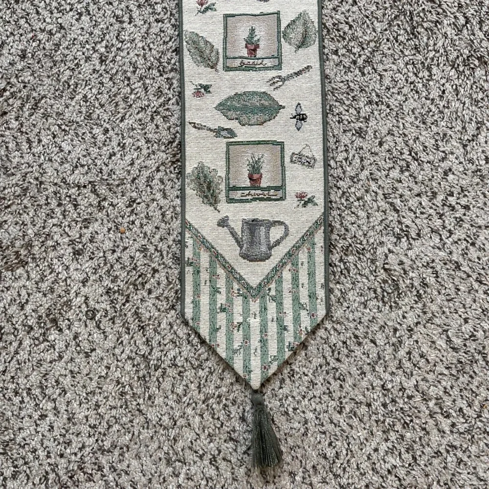 Vintage Tapestry Wall Hanging Garden Herbs Botanical Green Woven Tassel Cottage
